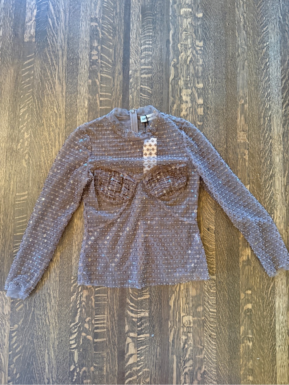 Self Portrait Embellished Mesh Blouse